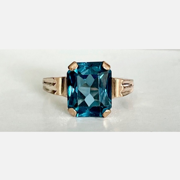 Vintage London Blue Topaz 10K Gold Ring 4.5ct Size 6 Retro Jewelry - Picture 8 of 11